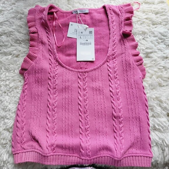 ZARA Sleeveless Ruffle Knit Tank Top Women Size L - Picture 3 of 9